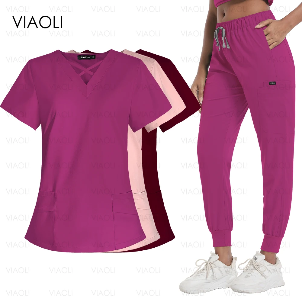 

Scrubs Medical Uniform Short Sleeve Tops+Pants Nursing Uniform Women Pet Shop Doctor Hospital Clinic Surgery Workwear Scrub Sets