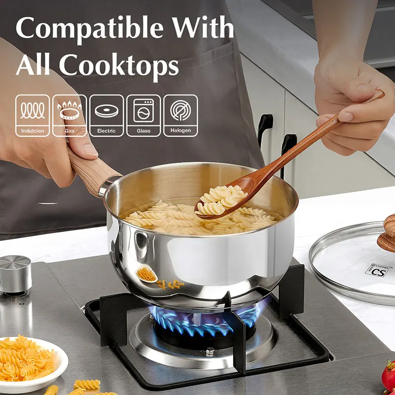 2 قطعة مجموعة قدر من الفولاذ المقاوم للصدأ مع أغطية 1QT 2QT مقالي صلصة غير لاصقة حساء وعاء الحليب مجموعة التعريفي قدر غسالة صحون آمنة #2