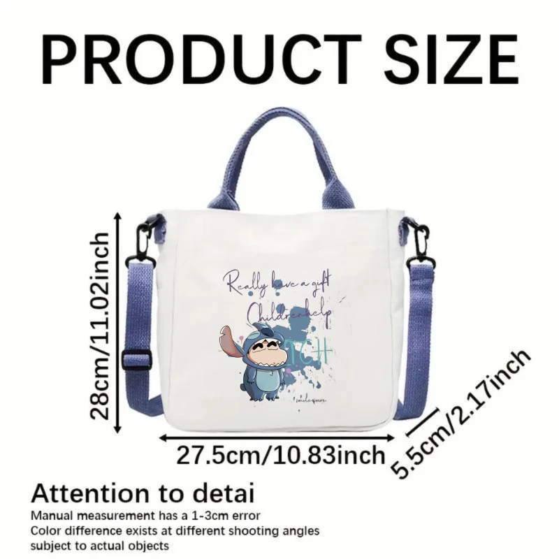 Kawaii Shin-chan & Stitch طباعة قماش حقيبة كتف قماش حمل حقيبة يد للجنسين غلق بمشبك حقيبة كروسبودي حقيبة تسوق