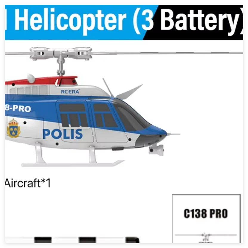 RC ERA C138 PRO Helicopter 1/33 6 Channel 6-Axis Gyro 2.4G Optical Flow Positioning 100M