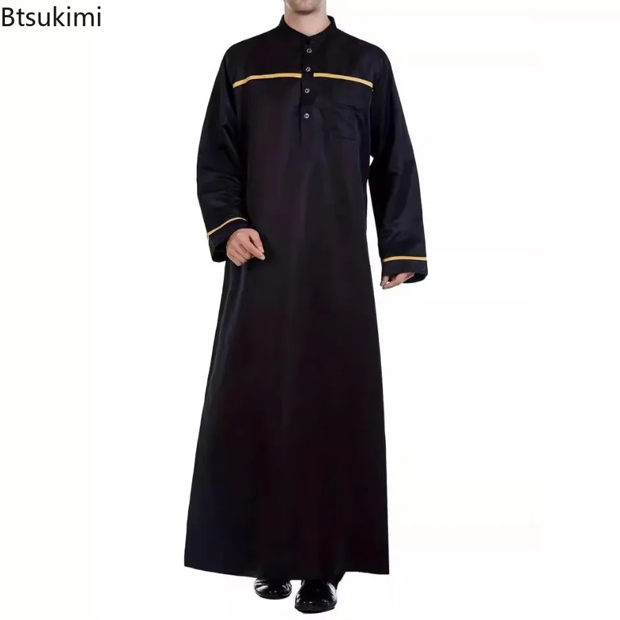 2025 Eid Muslim Men Jubba Thobe Long Dress Saudi Arabic Kaftan Islamic Clothing Ramadan Long Robe Caftan Men High Quality Abayas