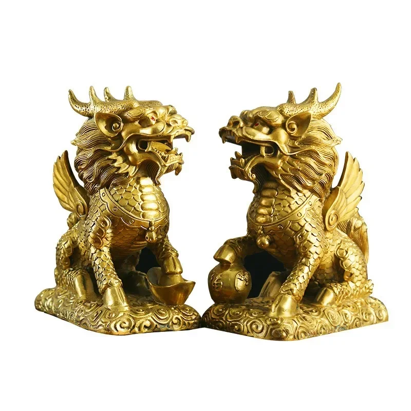 

Brass Kirin Ornament Wealth Kirin Fortune Kirin A Pair of Office and Living Room Decoration Gifts