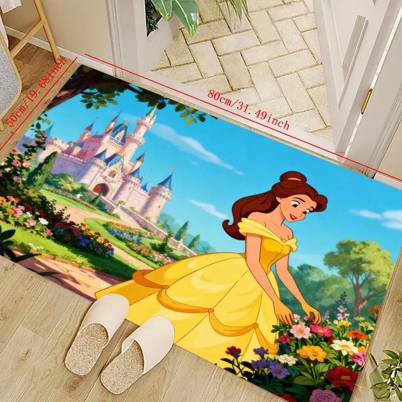

1 шт. садовый напольный коврик принцессы Диснея Белль и Замок, тематический коврик «Красавица и чудовище», нескользящий моющийся C с рисунком сказки