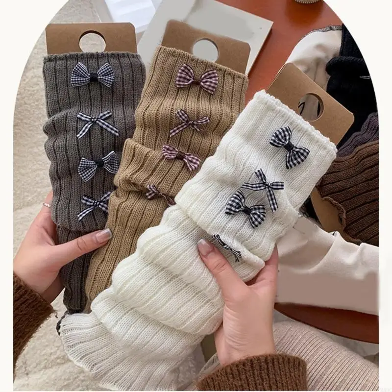 جوارب M89C للأطفال بعقدة جميلة على شكل فيونكة وأكمام ناعمة وقابلة للتنفس وقابلة للتكديس لتدفئة الساق عصرية للفتيات من سن 3 إلى #4