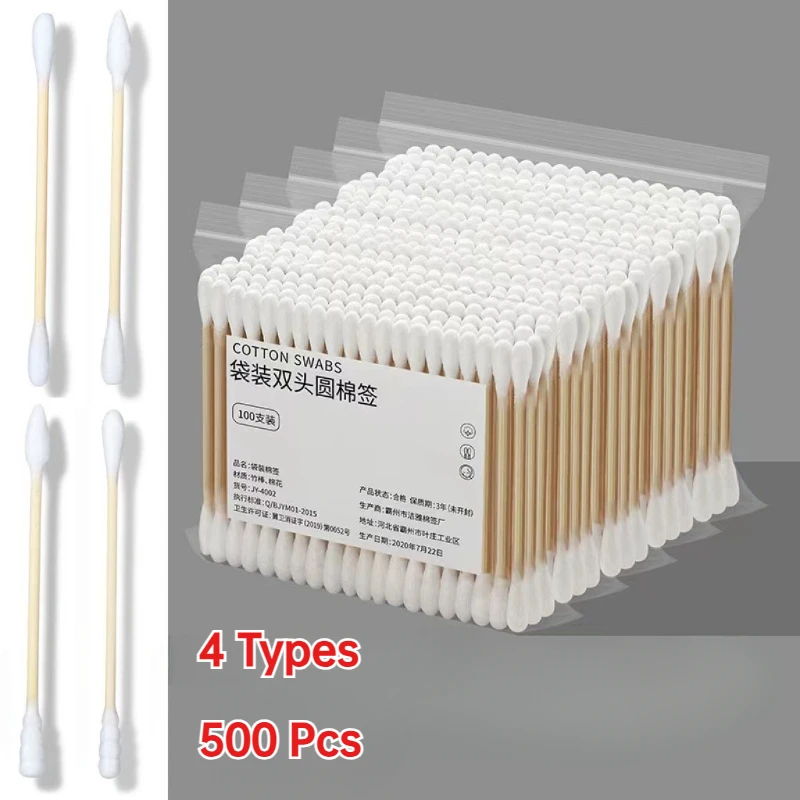 500Pcs Double Head Wood Cotton Swab Nose Ears Cleaning Women Makeup Tools Lipstik Cotton Buds Tip Sticks Bastoncillos Oidos