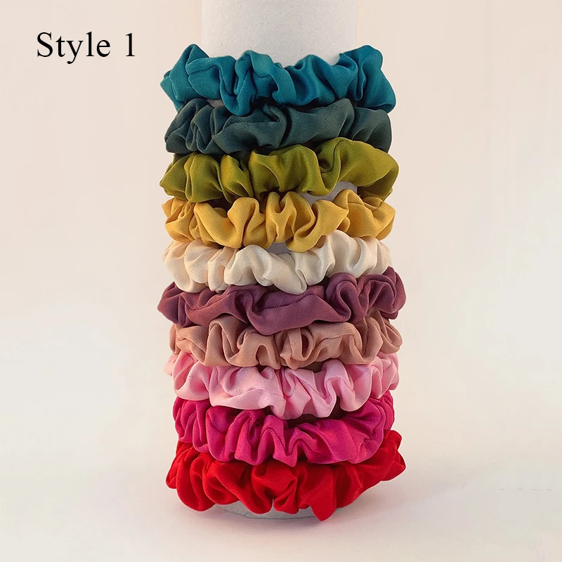 10pcs/pack Women Fashion Satin Silk Scrunchies Elastic Hair Bands SolidColor Headband Hair Ties Ponytail Holder Hair Accessories