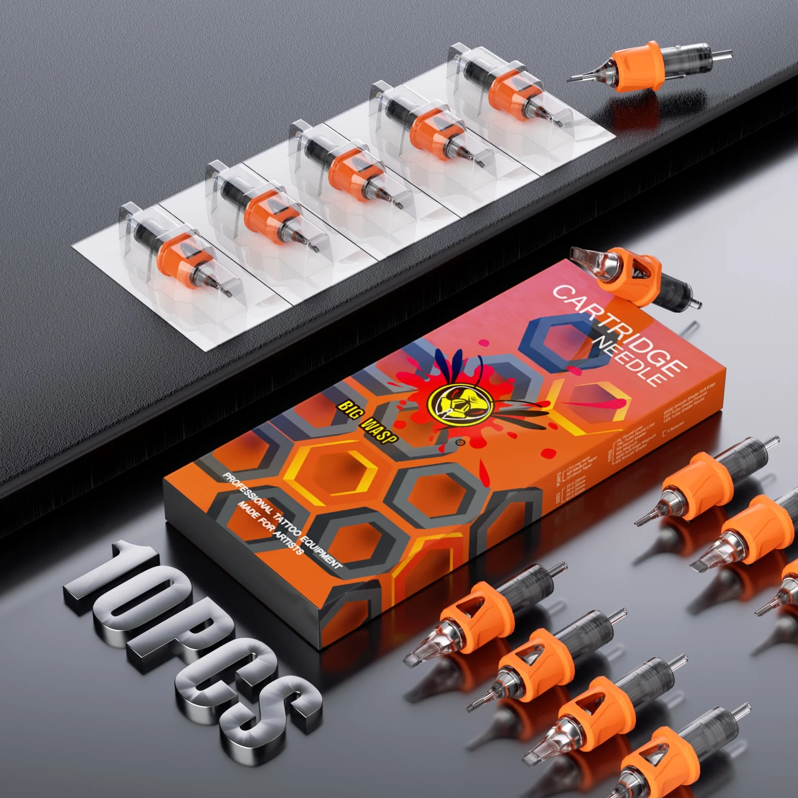 

BIGWASP 10PCS Disposable Orange Tattoo Cartridge Needle RM/RL/M1/RS Needle diameter 0.30/0.35MM Tattoo Needle For Tattoo Machine