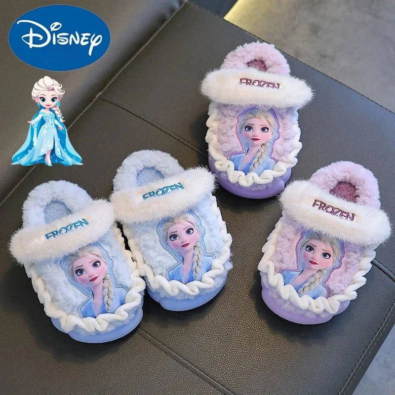 

Детские новые креативные теплые хлопковые тапочки Disney Frozen Elsa с милым мультяшным рисунком, удобные, нескользящие, с мягкой подошвой, утолщенные.