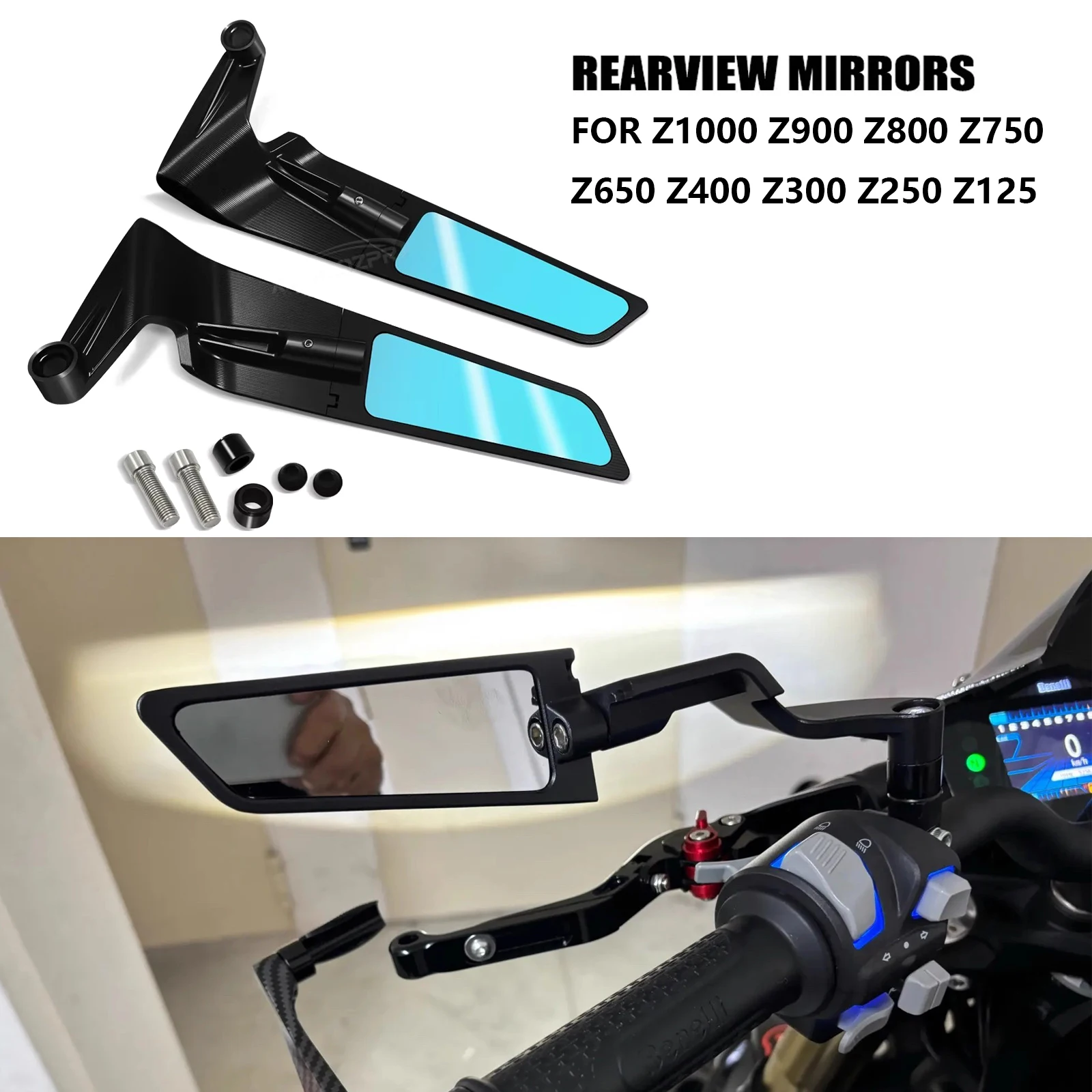 

Для Z1000 Z900 Z800 Z750 Z650 Z400 Z300 Z250 Z125 Мотоциклетное боковое зеркало, комплекты зеркал заднего вида, поворот, регулируемый, широкий угол