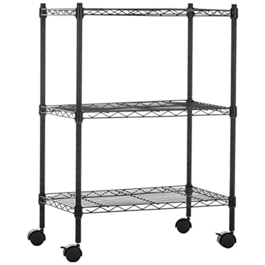 

3-Shelf Adjustable Heavy Duty Storage Shelving Unit on 2" Wheels Metal Wire Rack for Garage Utility Shelving with Leveling Feet