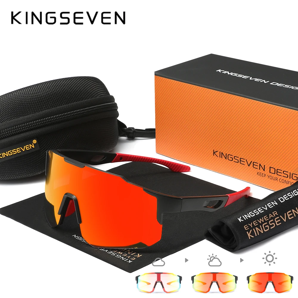

KINGSEVEN велосипедные солнцезащитные очки UV400 защитные очки для мужчин и женщин дорожные велосипедные очки для спорта на открытом воздухе красные фотохромные очки