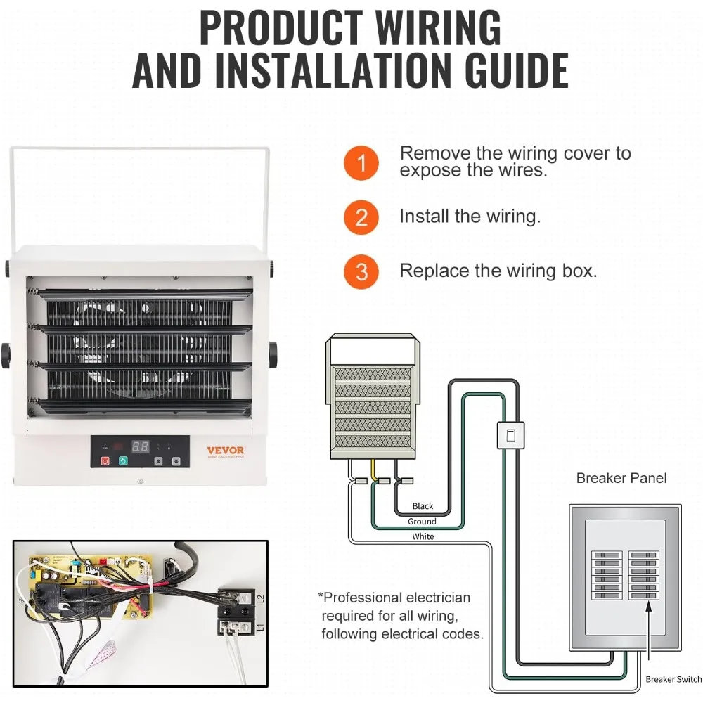 Digital 7500-Watt Electric Garage Heater with Fan-Forced Wall/Ceiling Mount, Remote Control, Overheat Protection, and Safety Fea