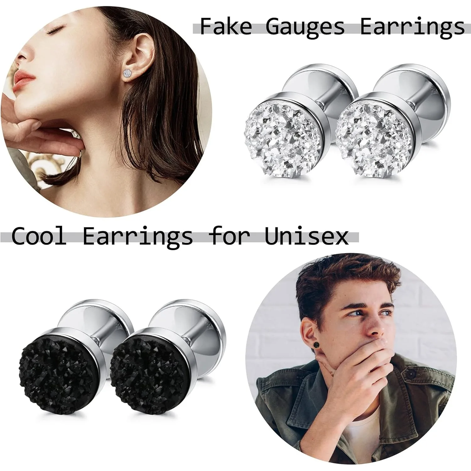 9 أزواج من الأقراط المصنوعة من الفولاذ المقاوم للصدأ للرجال والنساء أقراط مستديرة الغشاش المكونات مقاييس الأذن نفق أقراط رجالي