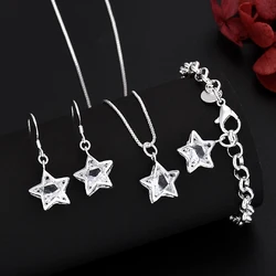 Popular Brands 925 Sterling Silver pretty Crystal Star necklace earring bracelet Jewelry set Women Fashion Wedding accessories