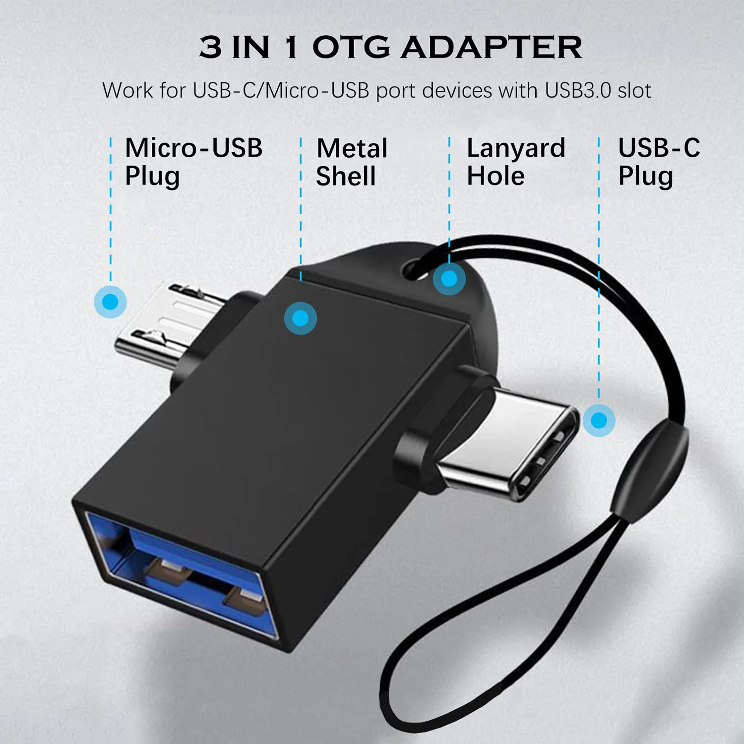 1/2/3 Stück USB C/Micro USB auf USB OTG Adapter, USB C auf A Stecker auf Buchse Adapter für Samsung Google Pixel, Nexus – Detail 3