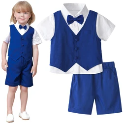 Baby Boy Clothes Toddler Wedding Suit Set Kids Birthday Party Outfit Gemtleman Formal Short Sleeve Cotton Clothing Set 3PCS