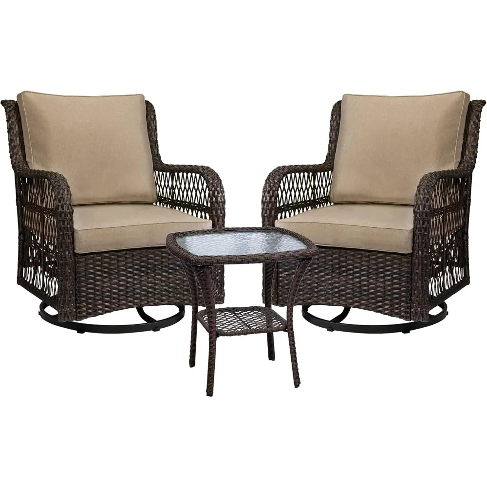 

3 Pieces Outdoor Wicker Swivel Rocker Patio Set, 360 Degree Swivel Rocking Chairs Elegant Wicker Patio Bistro Set with Premium