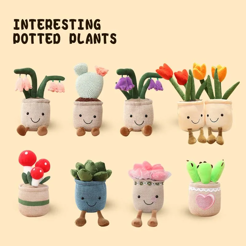

Cute Smiling Succulent Plush Potted Doll Soft Fluffy Stuffed Plant Home Desktop Sofa Decor Lovely Gift For Friends And Family