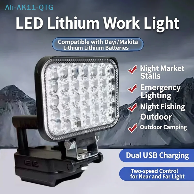 Hot 3/4 Inch 120W LED Flashlight 21V Li-Ion 2-Level Battery Powered Work Light Dual USB Portable Light Outdoor Camping Output
