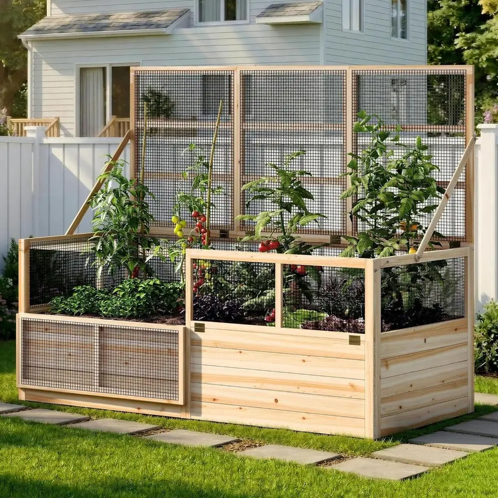 

Hinged Enclosures and Trellis Wooden Planter Box, 18 Deep, 2 Front Panels, Easy Assembly, Perfect for Seeds and Growing Veggies