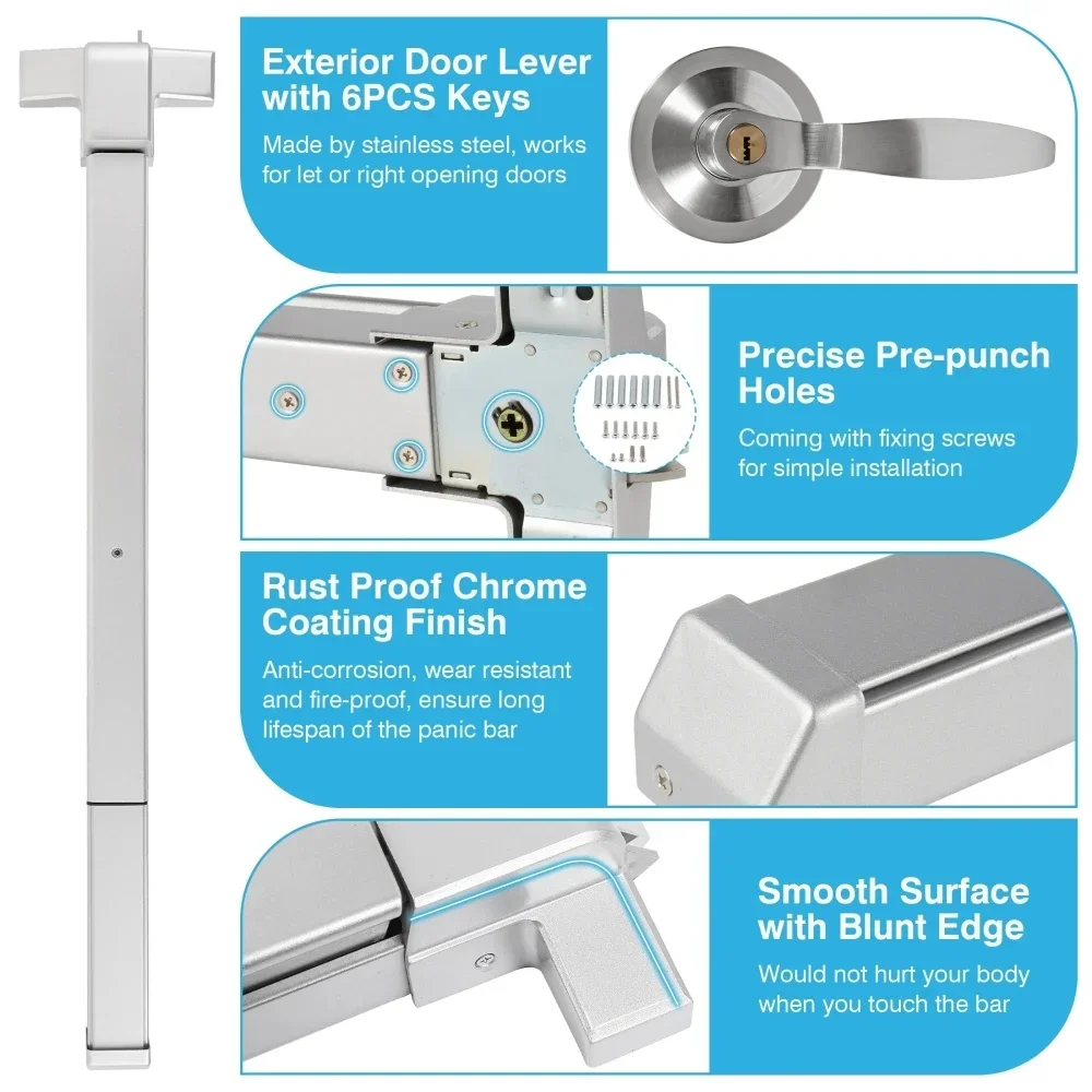 Imagem -04 - Push Bar para Portas de Saída Dispositivo de Pânico com Chaves Externas de Emergência Hardware para Portas de Madeira e Metal Largura 82120 cm