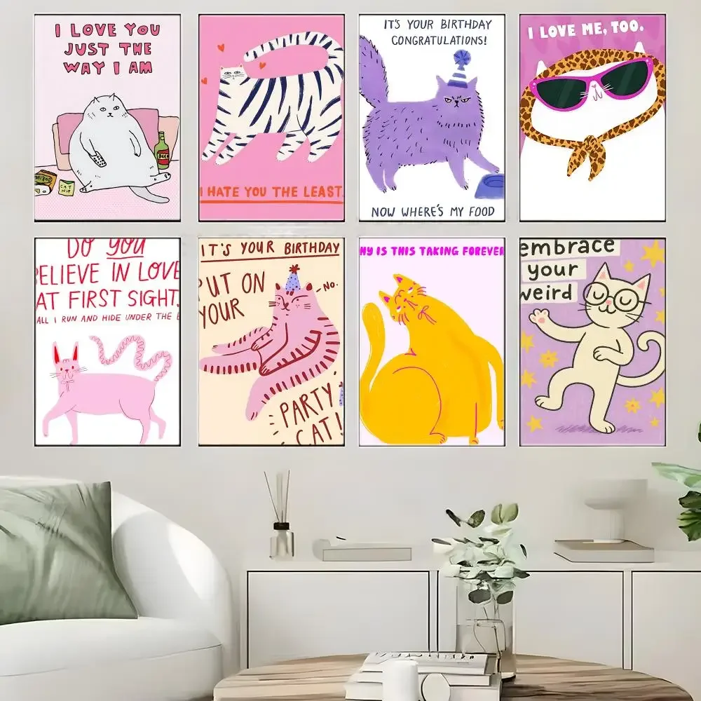 Cartoon Style S-Sassy Cat Illustration Poster Crease Free Waterproof Durable All Space Wall Decor