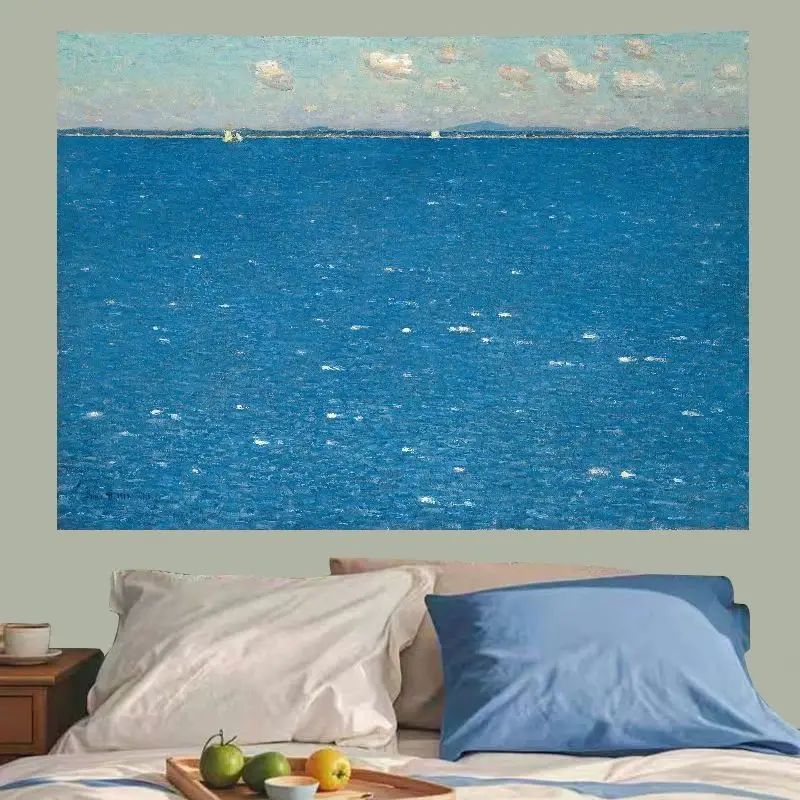 VIKAMA Coast Trees Sea Boats Cozy Retro Tapestry Wall Hanging for Living Room Bedroom Dorm Aesthetic Boho Home Decor