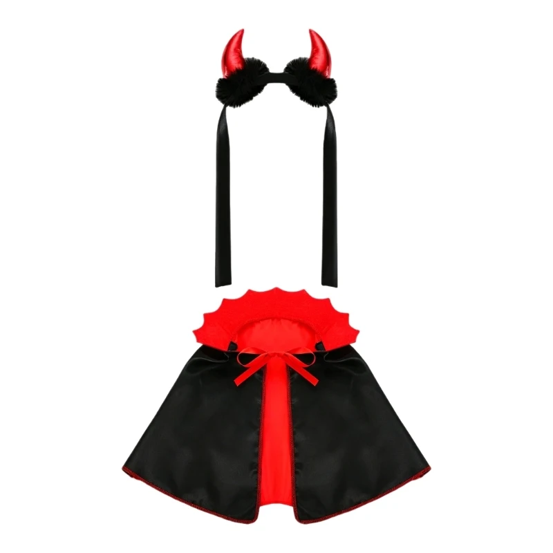 D5BD Garden Geese Outfits Devil Clothes with Horns For Holiday Party Decoration