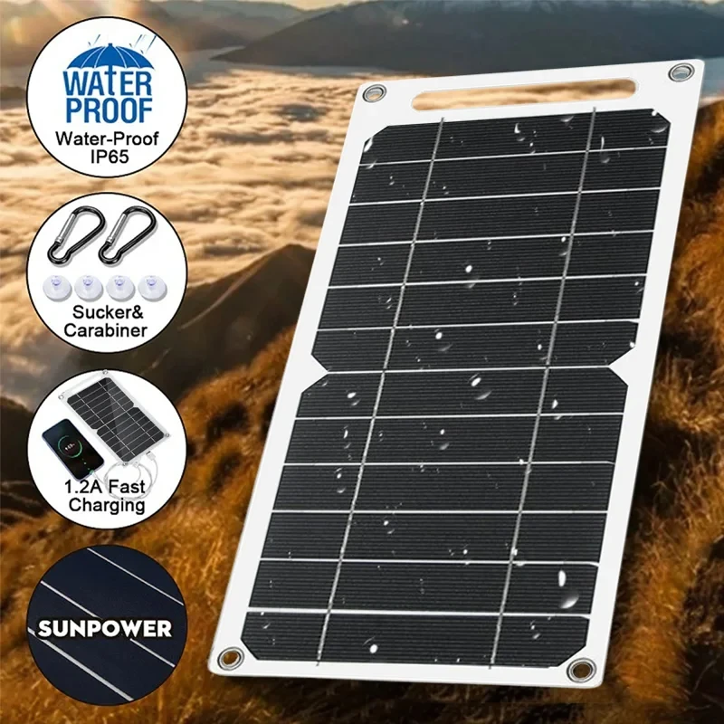 Cargador Solar Portátil de 5V con USB QC3.0, Carga Rápida para Camping, Emergencias y Teléfonos Móviles