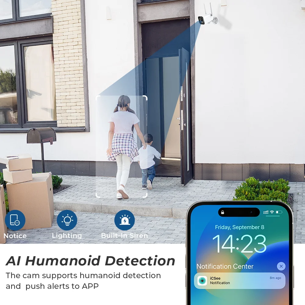 AI 인체 감지 IP 카메라, IR 야간 투시경, 와이파이 감시 카메라, iCSee 앱, 8MP 4K PTZ, 4MP, 1080P 컬러