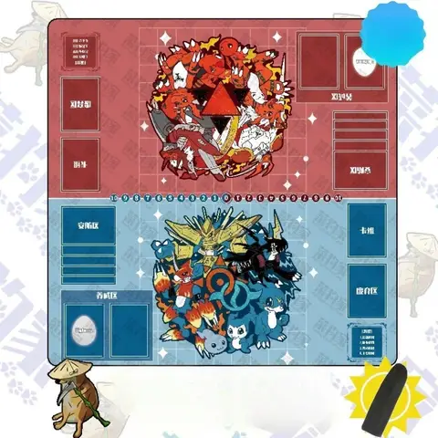 DTCG 600x600mm Digimon Tecknad Styling DIY Dubbelspelarkort Spelmatta Agumon Gabumon Anime 2mm Sydd Kant Gummi Bordsmatta Present 8 best sales Digimon lekmatta - №6
