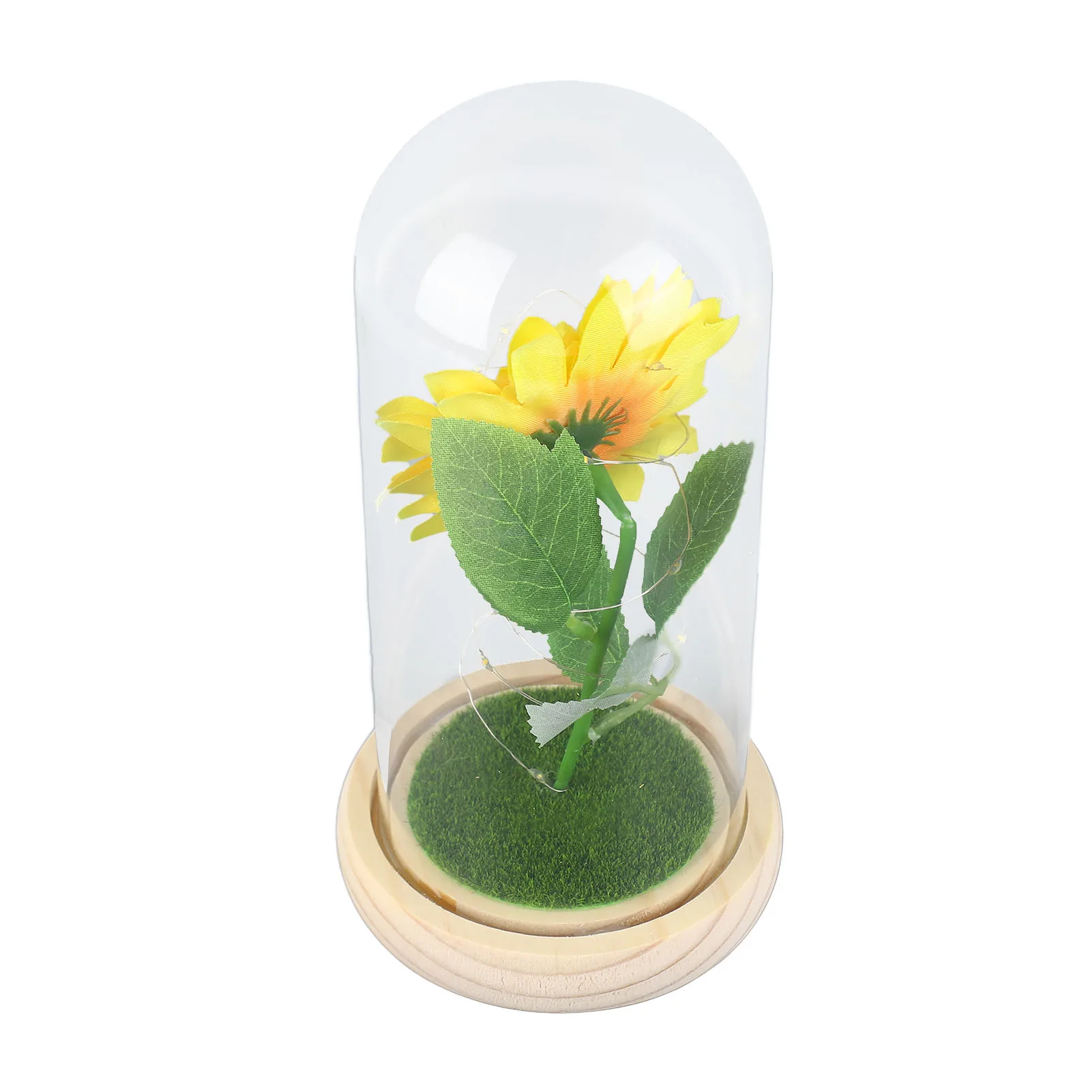 Simulation Sunflower Glass Cover Decoration Luminous LED Artificial Eternal Sunflower Glass Dome Night Light For Women