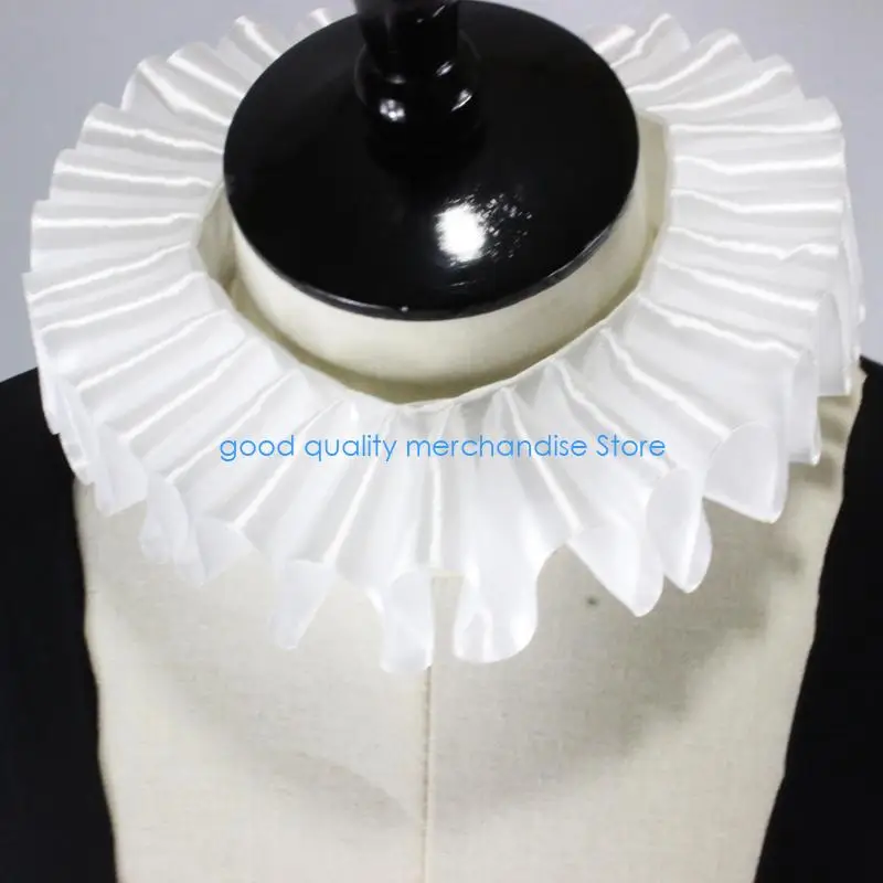 Y5JD Women Ribbon Ruffled Fake Collar Victorian Neck Ruff Satin Choker