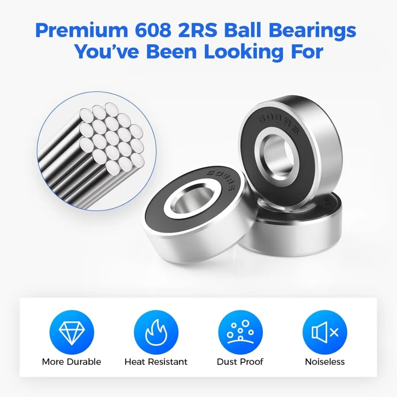 30Pcs 608 2RS Ball Bearings, 8mm X 22mm X 7mm, for 3D Printers, DIY Projects and More