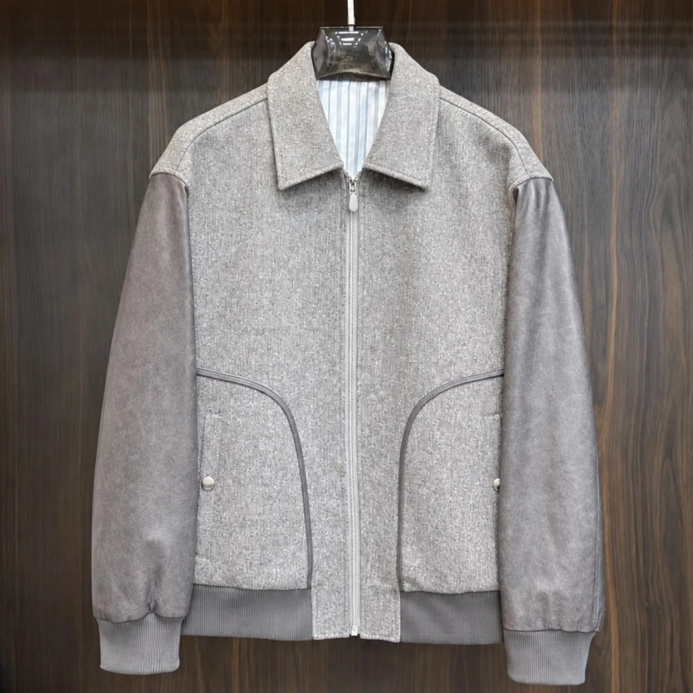 Italian BC woollen spliced sheepskin embroidered casual coat