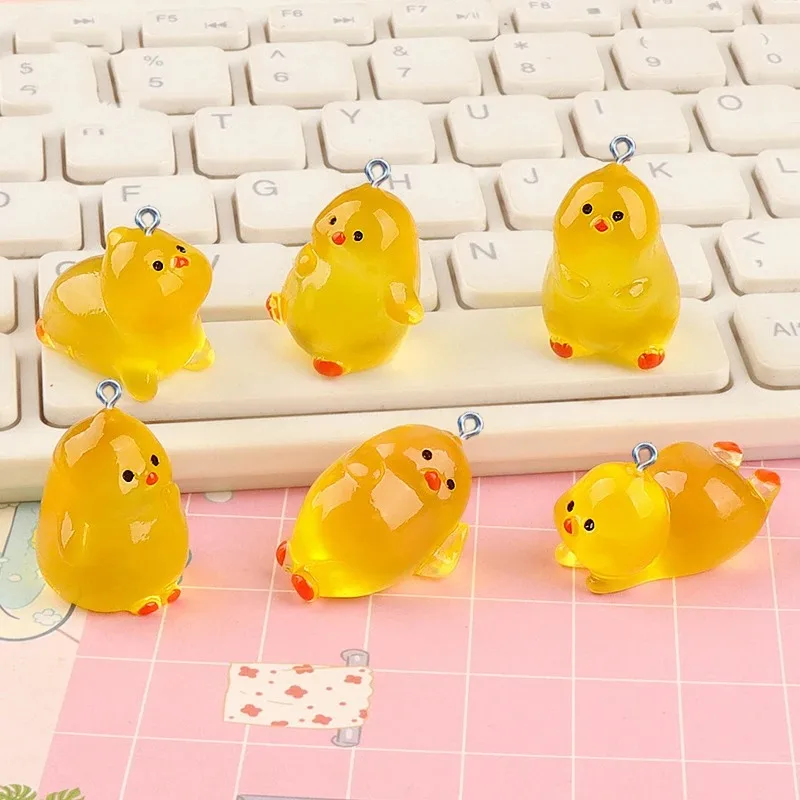 10Pcs Miniature Luminous Yellow Chick Resin Charms For Jewelry Making DIY Crafts Earring Keychain Necklace Keychain Accessories