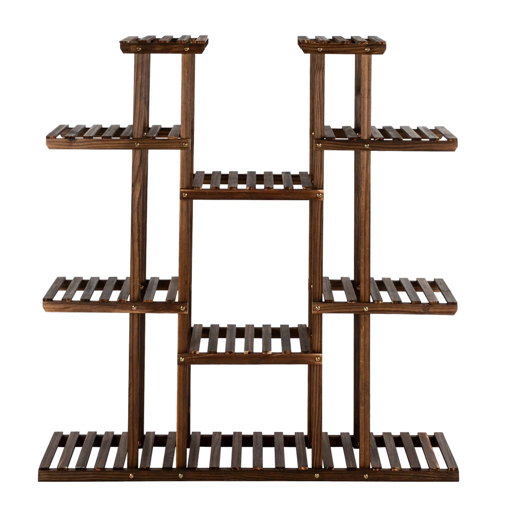 Artisasset 6-Story 11-Seat Indoor And Outdoor Multifunctional Carbonized Wood Plant Stand