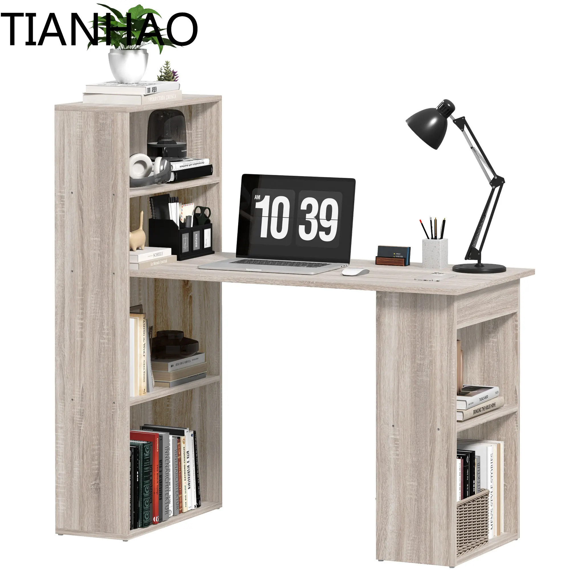 HOMCOM 120cm Computer Desk Bookshelf Writing Table 6 Shelves