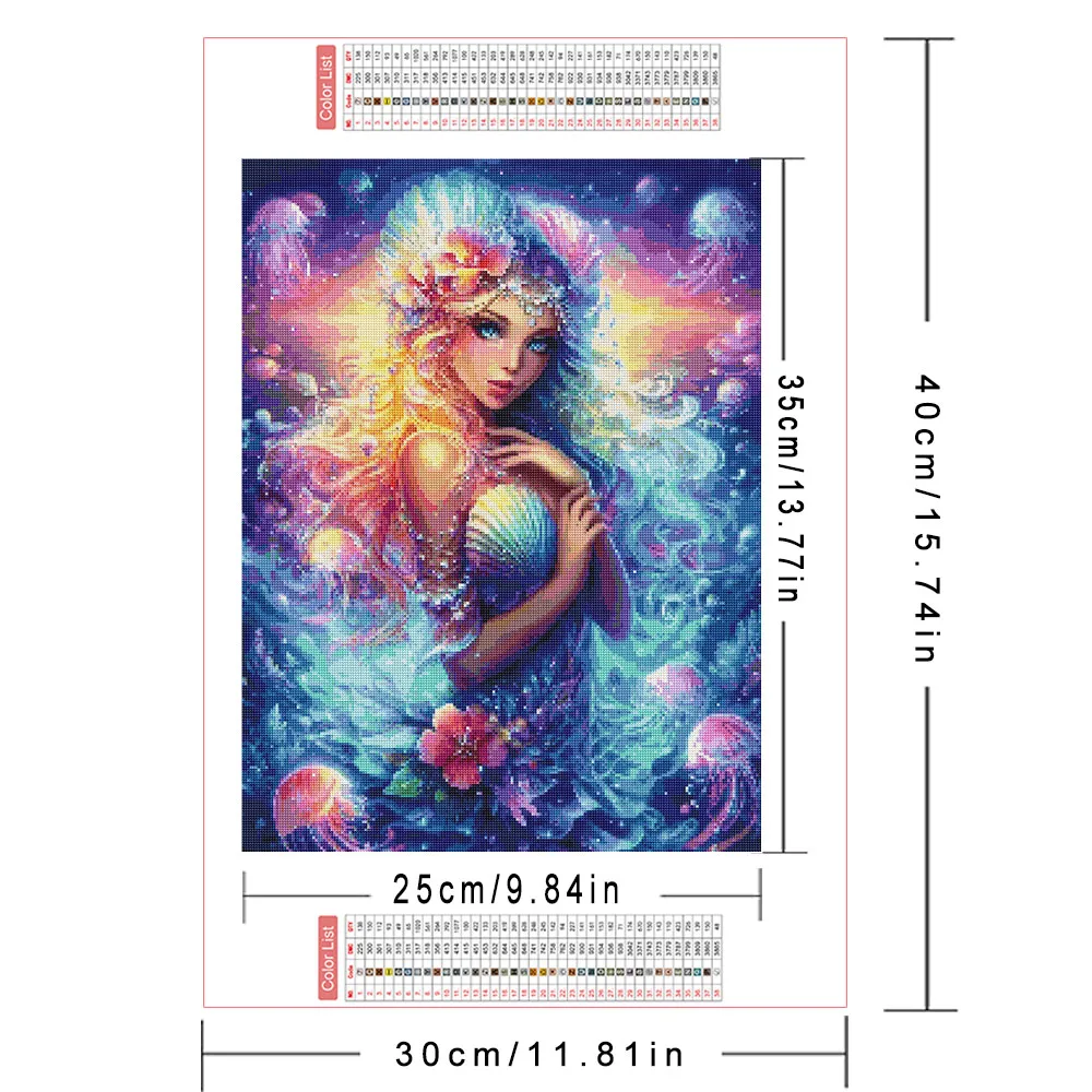 AZQSD Mermaid Diamond Mosaic Girl Portrait Figure Full Square Round Drill Diamond Painting Sea Flower Fantasy Rhinestones