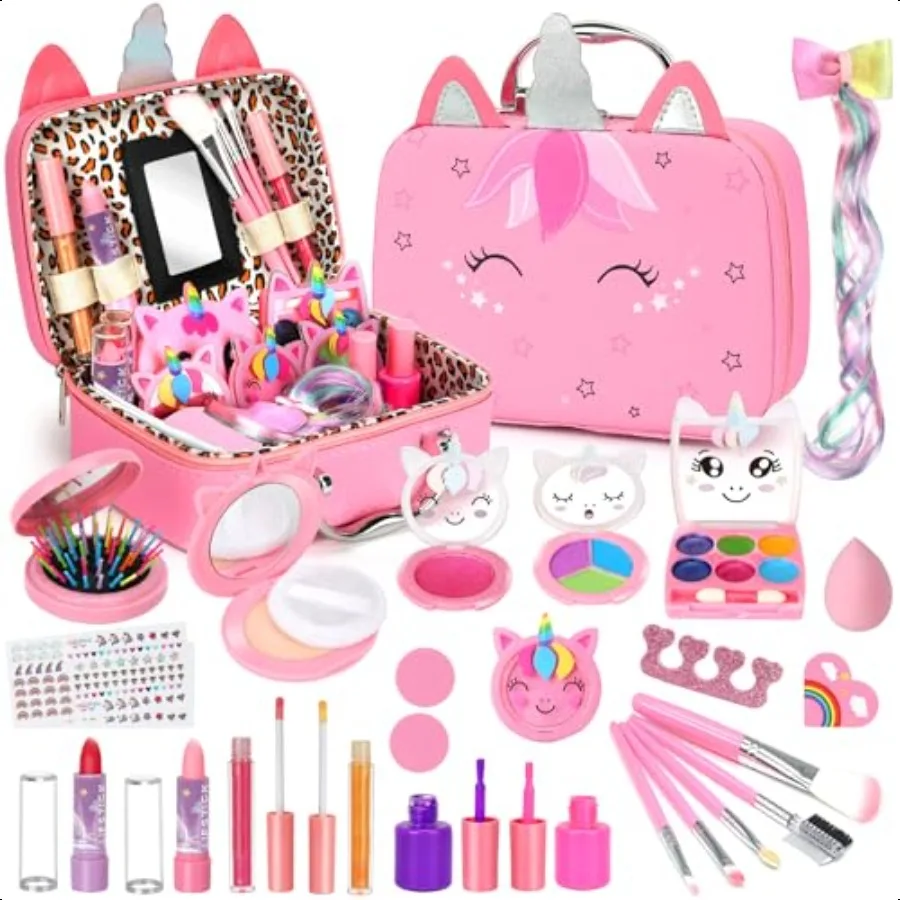 

Стирающий моющийся макияж, игрушки для девочек, настоящий набор для макияжа, набор для макияжа для малышей, принцесса, подарки на Рождество, день рождения, игрушки для 3, 4, 5 лет