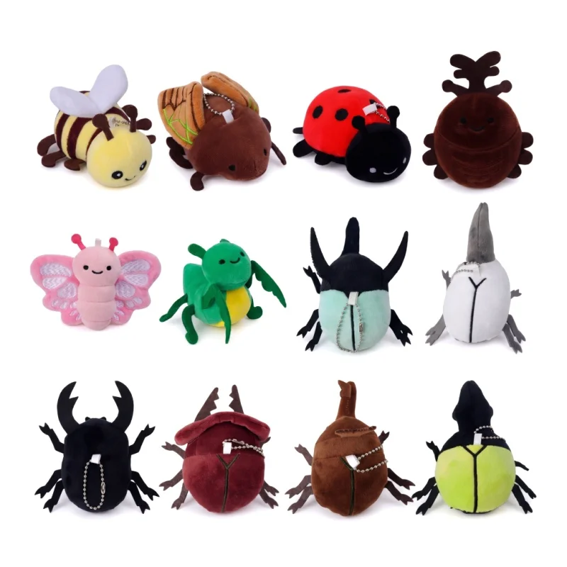 12Pcs Cute Insect Bug Plush Keychain Set, Peluche Insecto Stuffed Pendant, Bee Ladybug Beetle Doll, Kids Birthday Classroom Gift
