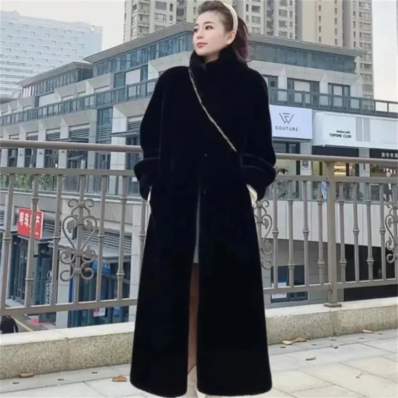 2024 New Long Mink Fur Integrated Fur Coat Women's Thick High-End Environmentally Friendly Coat Popular WinterThick Warm Jackets