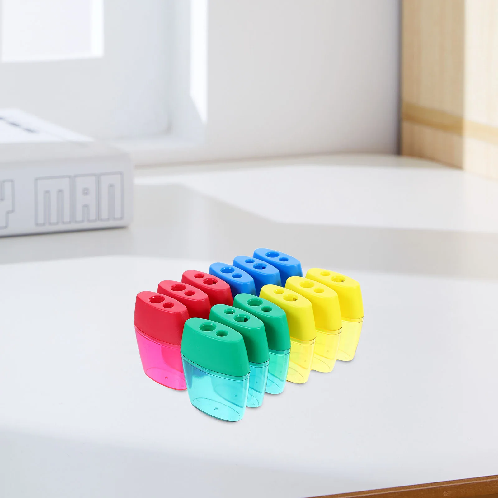 

12Pcs Double Hole Plastic Pencil Sharpener Manual Portable Handheld Sharpener for Classroom Drawing Artists Pencil Sharpner