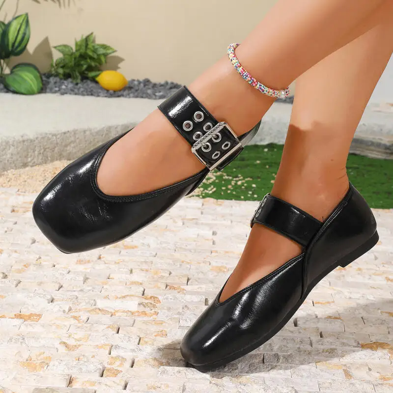 Vintage Metal Buckle Decoration Black Ballet Flats Women Summer 2026 Y2K Falt Heel Mary Jane Shoes Women Designer Pumps Loafers