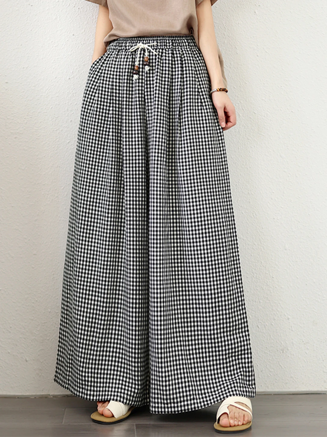 

High Waist Plaid Wide Leg Pants Loose Casual Versatile plus Size Women's Spring Summer New Style Retro Slimming Drapey Casual...