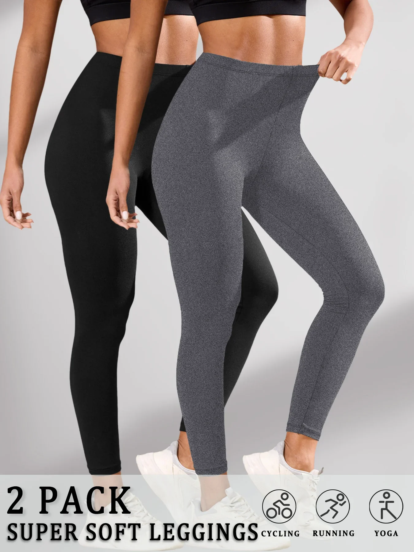 Confezione da 2 leggings super morbidi da donna ad alta elasticità, non trasparenti, per allenamento, yoga, corsa, atletica, push up, palestra, fitness
