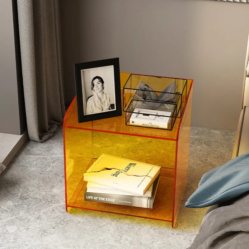 Complete creative light luxury personalized bedroom Internet celebrity small apartment transparent acrylic bedside table small