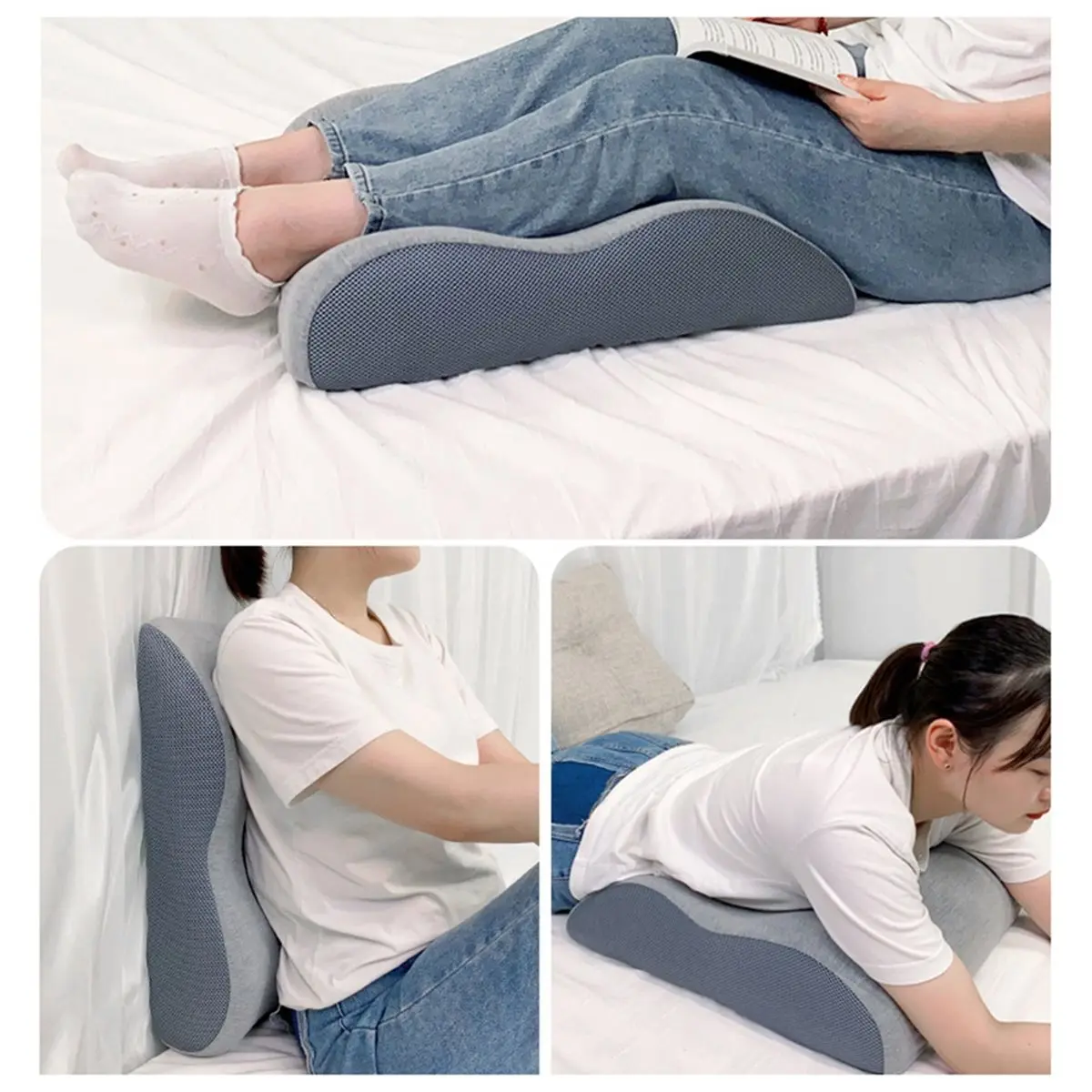 Coussin ergonomique en mousse à mémoire de forme pour l'élévation des jambes, améliorant la circulation et le confort, gris foncé