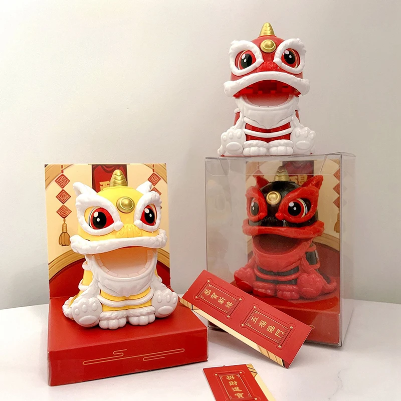 Mascot Ornament Chinese Style Lucky Dancing Lion Model Solar Powered Home Decoration Holiday Gifts Bring Wealth Good Fortune