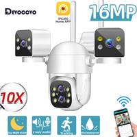 Outdoor 16MP 8K HD IP Camera, 10X Zoom Four Lenses Three-Screen PTZ & WiFi for Superior CCTV Security with Color Night Vision